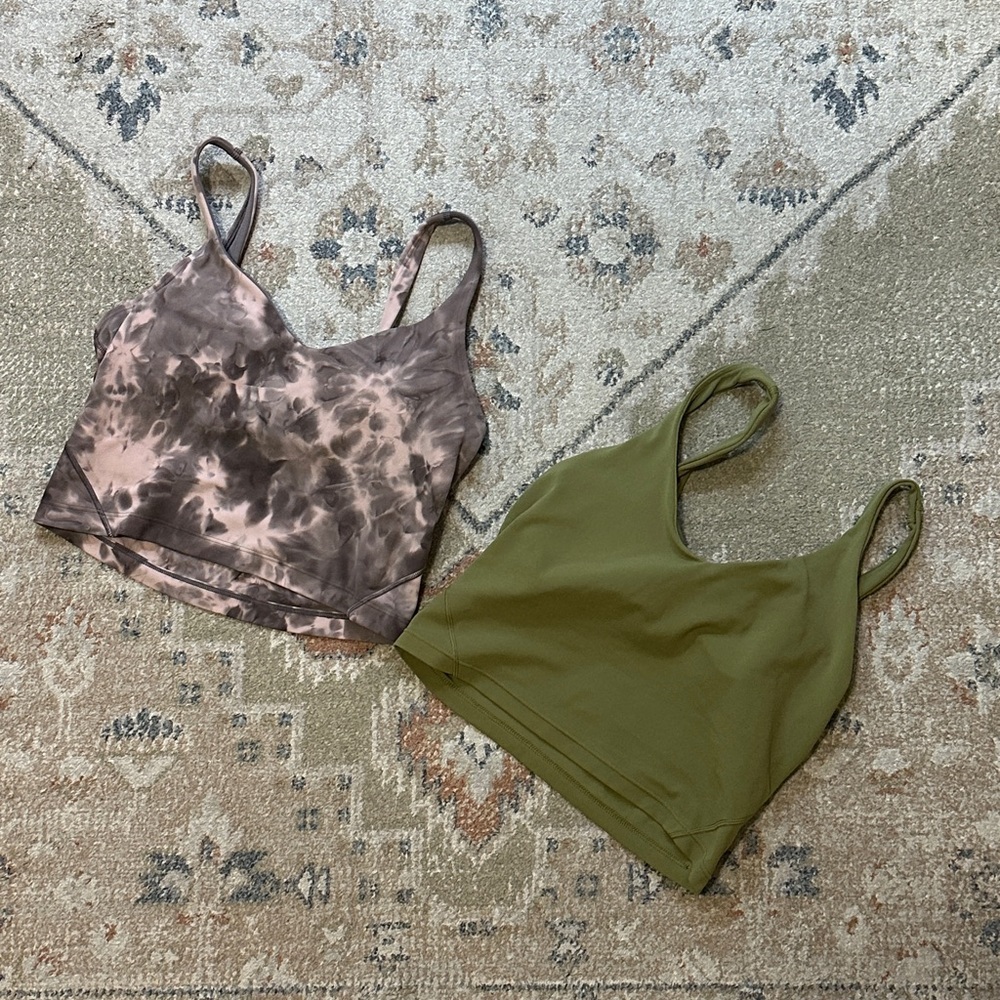 Women’s Cropped Tank Tops Size 6 Bundle (2) Olive Green & Tie Dye – Like New